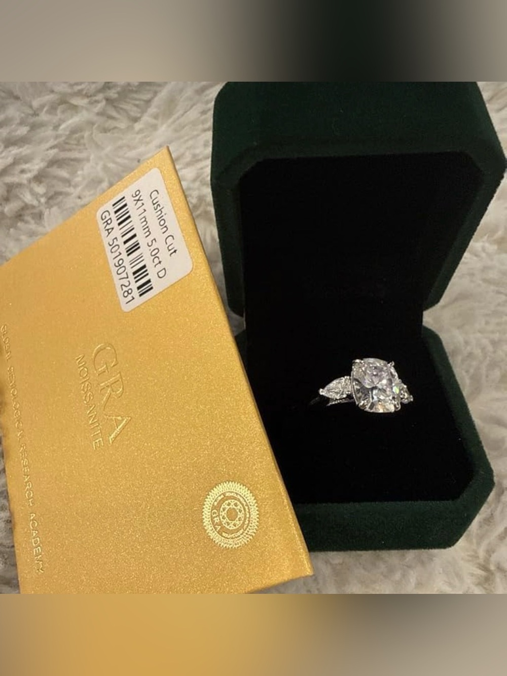 6 CTW 3 Stone Cushion Cut Moissanite Ring D VVS1 925 Silver 14K Gold GRA - Picture 4 of 5